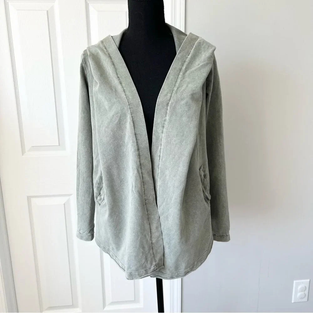 Keysha Washed Cotton Open Front Hooded Jersey Sweatshirt Made in Italy